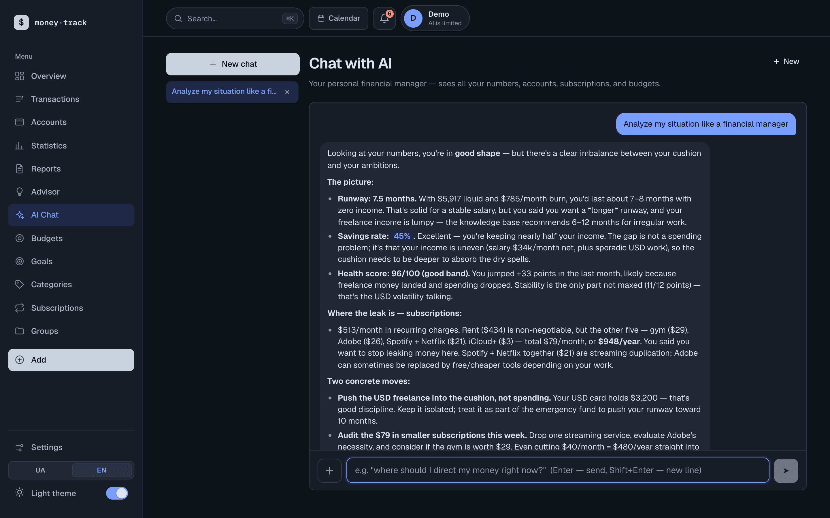 Money Track: AI chat