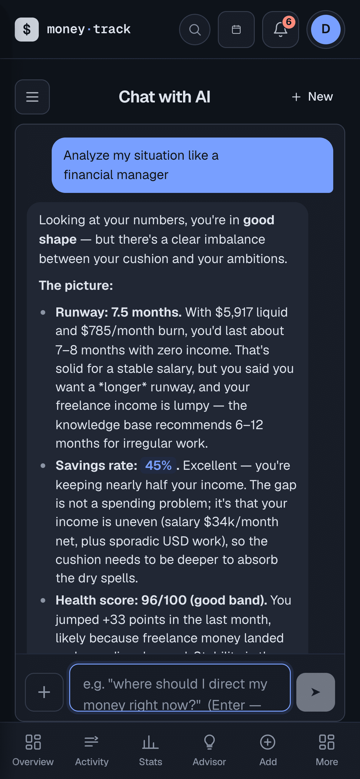 Money Track on mobile: AI chat