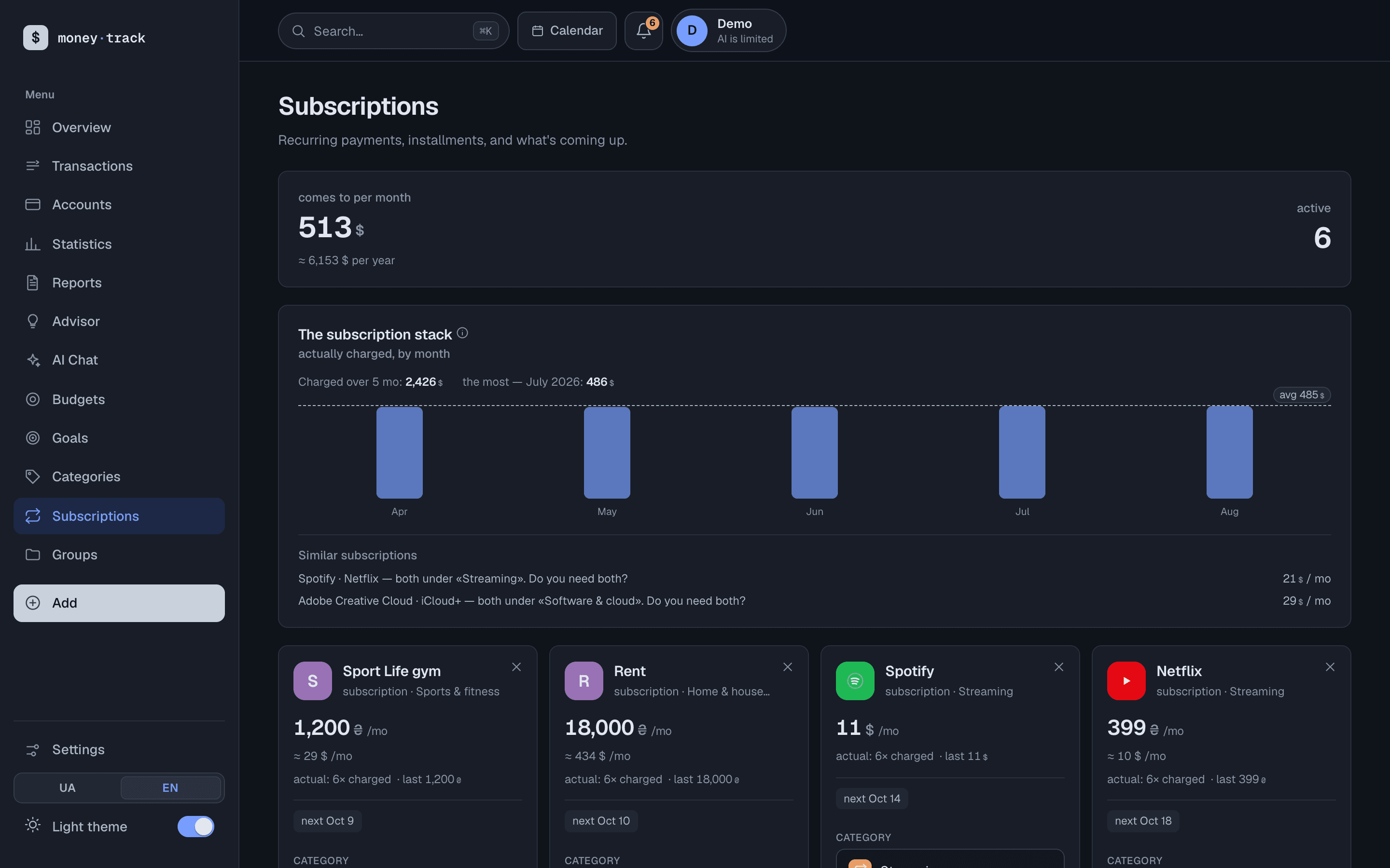 Money Track: Subscriptions